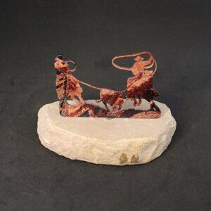 Vintage Lazart Metal Standing Sculptur Cowboys/Horses on Sandstone